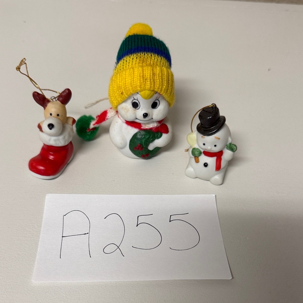 Homco Holiday Decor Snowman and Reindeer Ornaments - Red, Yellow, Green